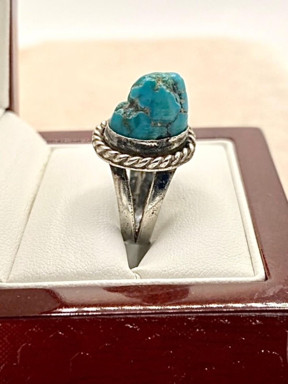 Vintage Sterling Silver Turquoise Nugget Ring Size 5 Handmade Southwestern Old